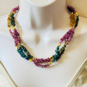 Stauer Tourmaline Chameleon necklace Beads Stone Statement Italy 925 Sterling